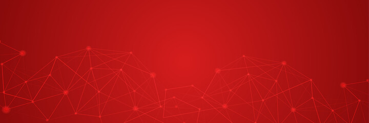 Networking neon style red wide banner design background. Abstract modern 3d banner design with dark red technology geometric background. Vector illustration