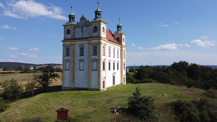 Kaple sv. Floriána Moravsky Krumlov historical old town chappel on a scenic hill-aerial panorama...