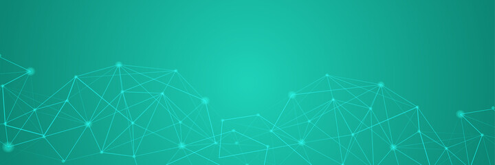 Networking neon style green wide banner design background. Abstract modern 3d banner design with green technology geometric background. Vector illustration