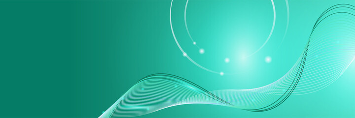 Networking neon style green wide banner design background. Abstract modern 3d banner design with green technology geometric background. Vector illustration