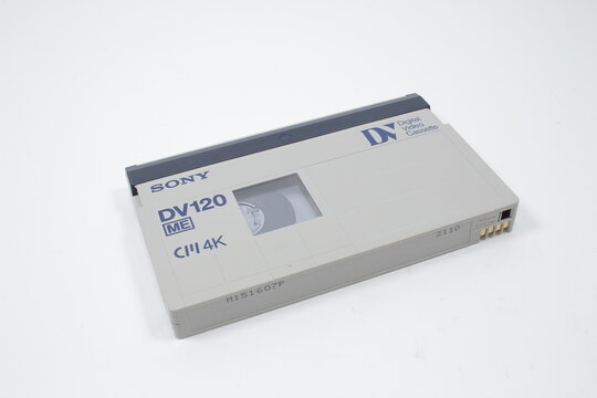a DV cassette, Digital Video on white background