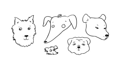 dogs heads shape vector black line on white background hand drawn simple funny kids goods illustration 