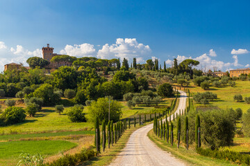 Typical Tuscan landscape near Montepulciano and Monticchielo, Italy - obrazy, fototapety, plakaty