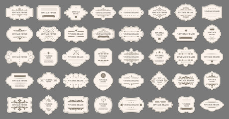 Set of ornamental label vintage frames, form and shape. Vector emblem decorative card, ornate luxury design tag illustration - obrazy, fototapety, plakaty