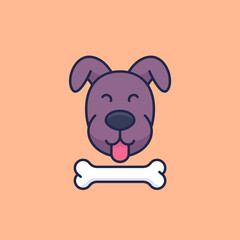 happy dog and bone vector icon