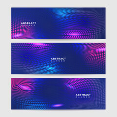 Abstract neon style blue wide banner design background
