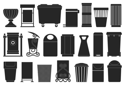 Rubbish bin isolated black set icon.Vector black set icon dustbin. Vector illustration rubbish bin on white background.