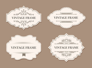 Form tag frame for text and decoration banner. Vector stickers ornate for certificate, wedding premium vintage invitation illustration
