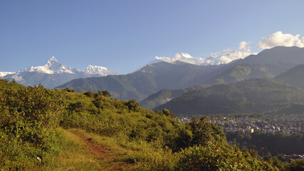 The beautiful Mountain Annapurna and Fishtail in Pokhara, Nepal.