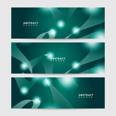 Fototapeta premium Wave networking neon style green wide banner design background