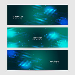 Wave networking neon style green wide banner design background
