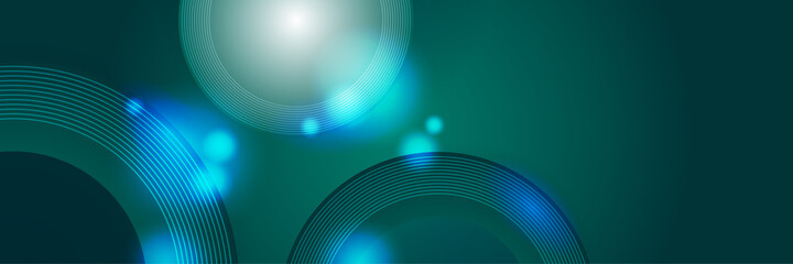 Digital circle style green wide banner design background. Abstract 3d banner design with dark red technology geometric background. Vector illustration
