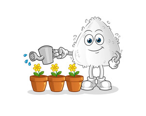 onigiri watering the flowers mascot. cartoon vector