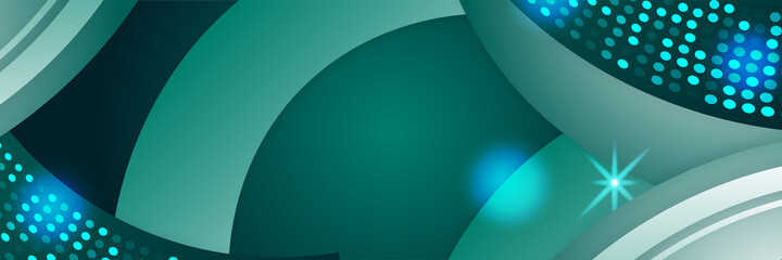 Wave networking neon style green wide banner design background. Abstract 3d banner design with dark red technology geometric background. Vector illustration