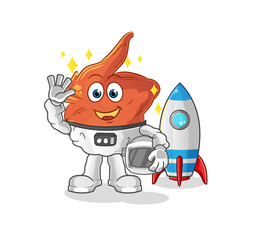 chicken wing astronaut waving character. cartoon mascot vector