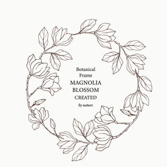 Line art vintage magnolia frame - obrazy, fototapety, plakaty
