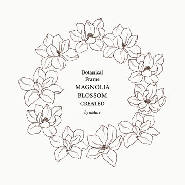 Hand drawn magnolia flowers frame