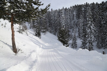 Obraz premium country roads covered with snow in winter.turkey