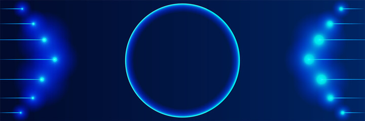 Abstract neon style blue wide banner design background