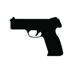 Silhouette of hand gun icon isolated on white background. vector logo