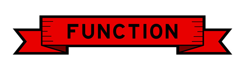 Ribbon label banner with word function in red color on white background