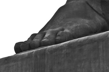 statue leg closeup black and white
