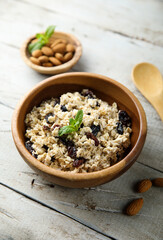 Homemade muesli with almond and raisins