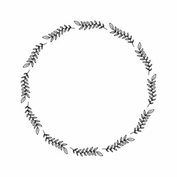 Vector hand drawn flower circle frame isolated on white background. Decorative doodle floral designs, square frame, spring, flowers, leaf, plants, flower decorations, wreaths for seasonal design.