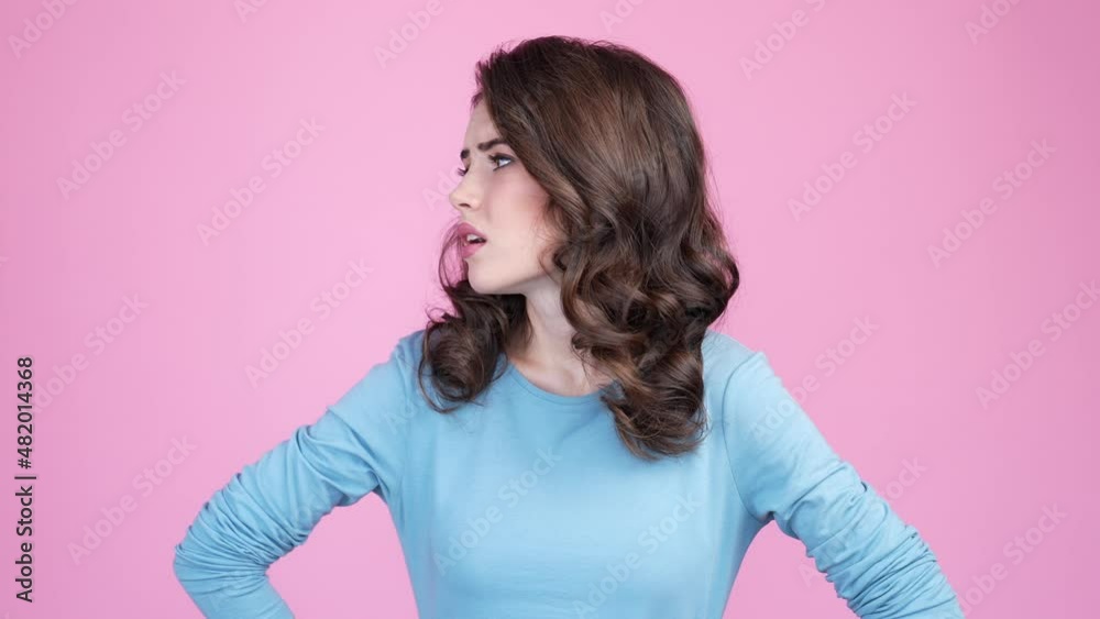 Sticker angry lady bothered isolated pastel color background