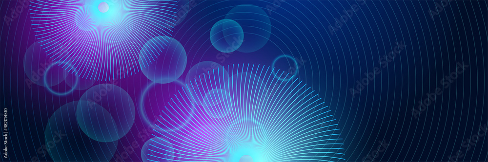 Poster abstract neon style blue wide banner design background. abstract 3d banner design with dark blue tec