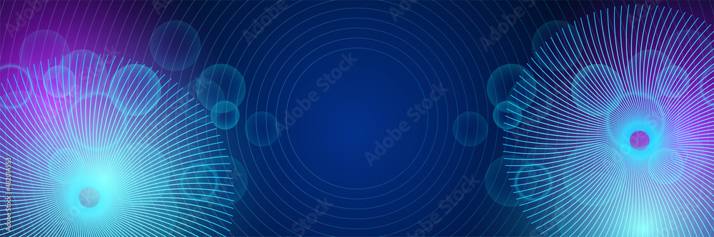 Poster abstract neon style blue wide banner design background. abstract 3d banner design with dark blue tec