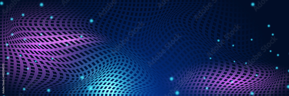 Poster abstract neon style blue wide banner design background. abstract 3d banner design with dark blue tec