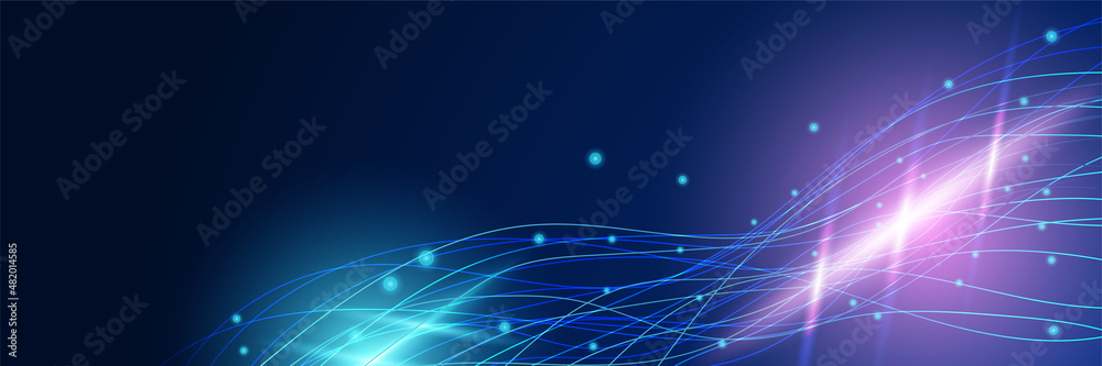 Poster abstract neon style blue wide banner design background. abstract 3d banner design with dark blue tec