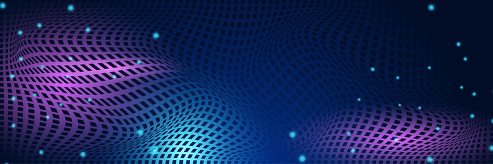 Abstract neon style blue wide banner design background. Abstract 3d banner design with dark blue technology geometric background. Vector illustration