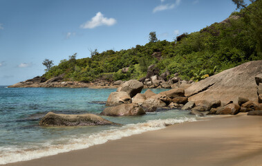 Beach in the Seychelles. Tropical beach in the Indian Ocean.