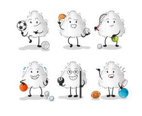 onigiri sport set character. cartoon mascot vector