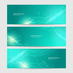 Abstract neon style green wide banner design background