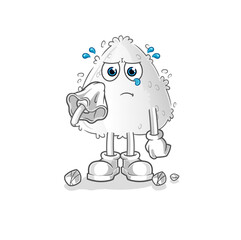 onigiri cry with a tissue. cartoon mascot vector