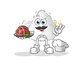 onigiri chef with meat mascot. cartoon vector