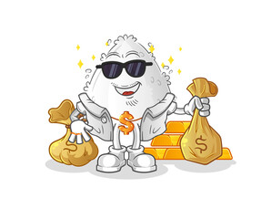 onigiri rich character. cartoon mascot vector