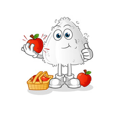 onigiri eating an apple illustration. character vector