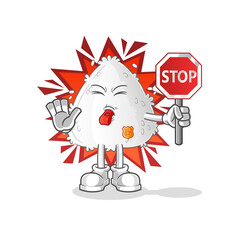 onigiri holding stop sign. cartoon mascot vector
