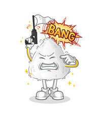 onigiri warning shot mascot. cartoon vector