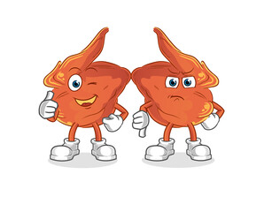 chicken wing thumbs up and thumbs down. cartoon mascot vector