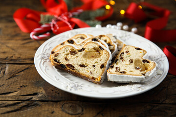 Traditional German stollen cake with marzipan