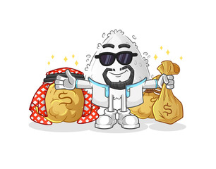 onigiri rich arabian mascot. cartoon vector