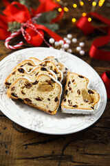 Traditional German stollen cake with marzipan