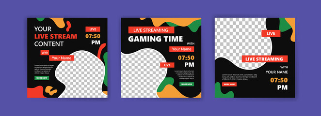live streaming youtube and instagram social media posts. live video promote post template