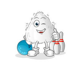 onigiri play bowling illustration. character vector