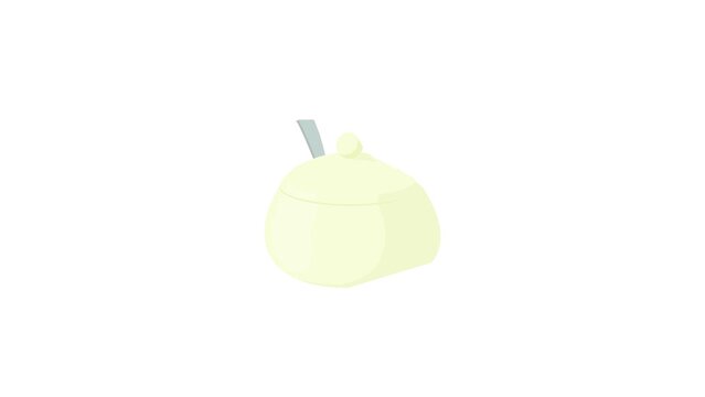 White porcelain sugar bowl icon animation best cartoon object on white background